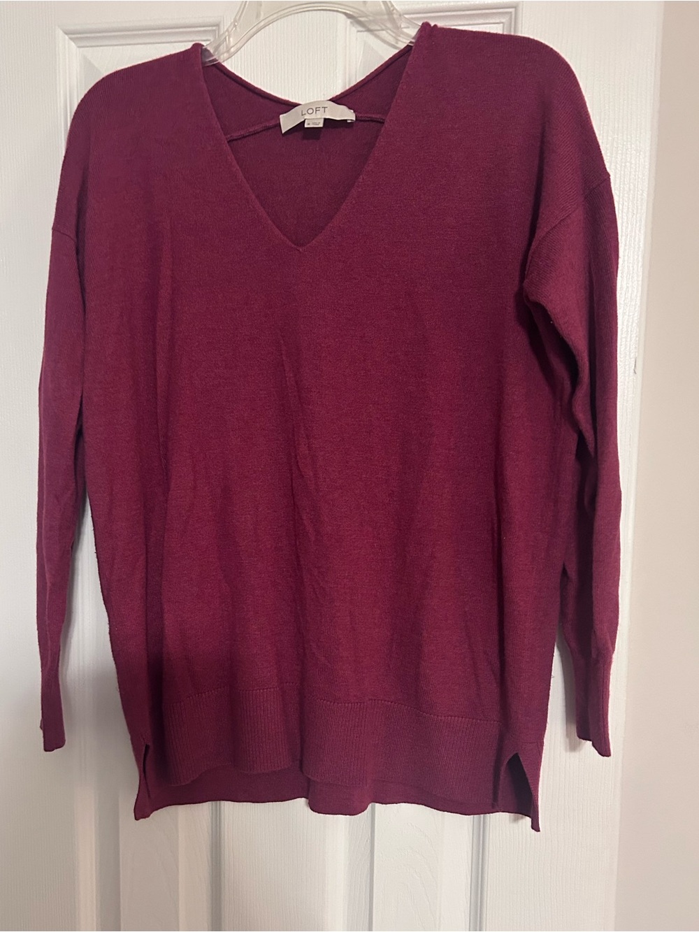 LOFT V-Neck Sweater in Deep Berry